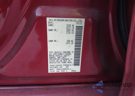 2013 Nissan Altima 2.5 from USA, damaged, VIN 1N4AL3APXDC280657
